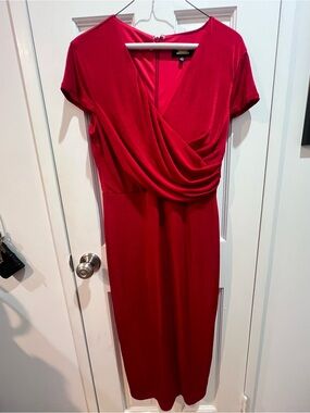 Alexia Admor Red Draped V-Neck Midi Dress